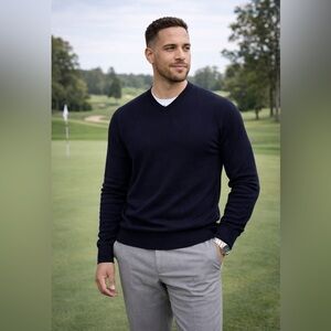 NIKE Golf Performance Sweater Mens Large Navy V Neck Wool Blend Adult